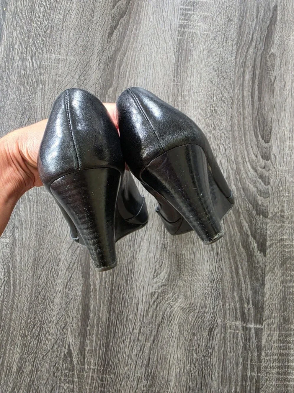 Franco Sarto Frankie Black Leather Pointed Toe Wedge Pumps